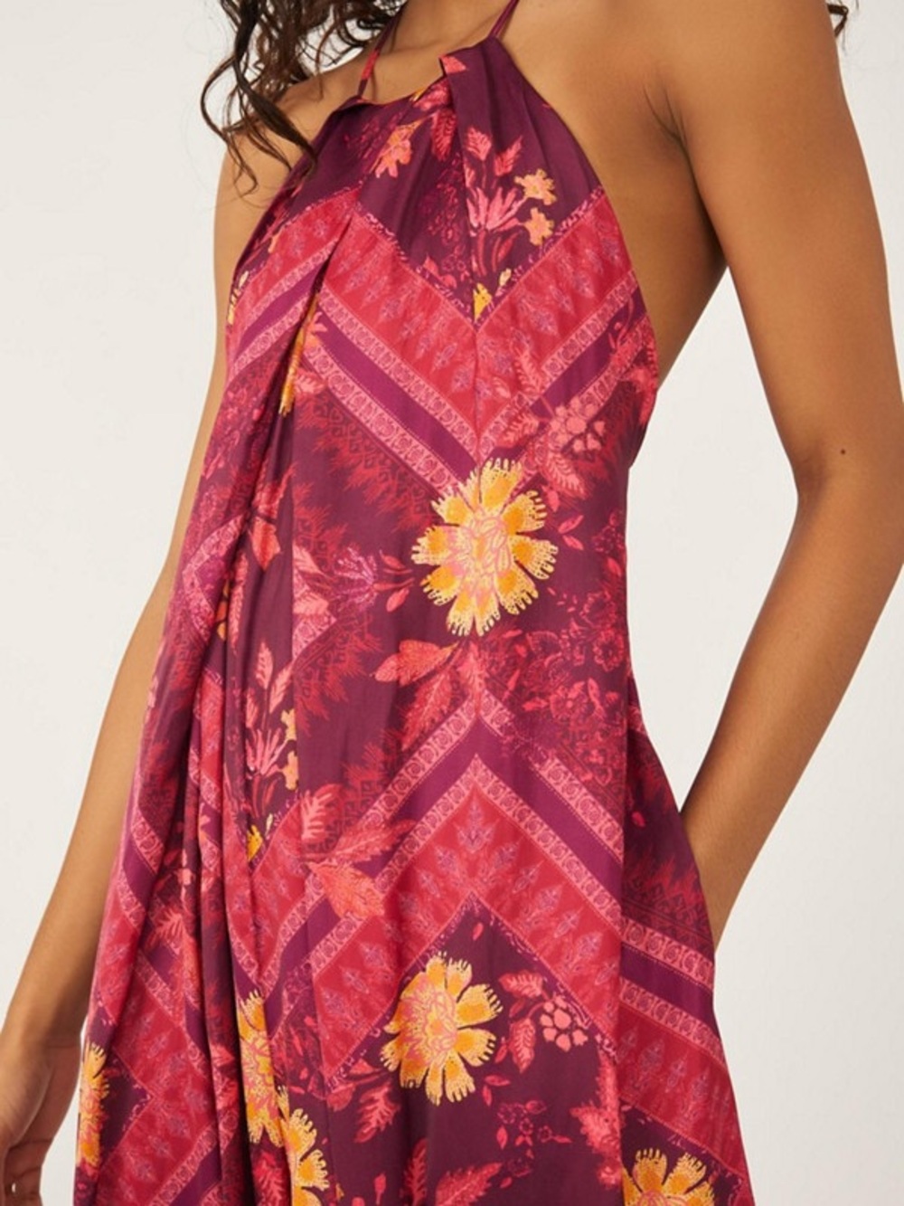 Free people Luca - Boho Halter Floral Wide-Leg Jumpsuit - Burgundy Pink - Picture 3 of 6